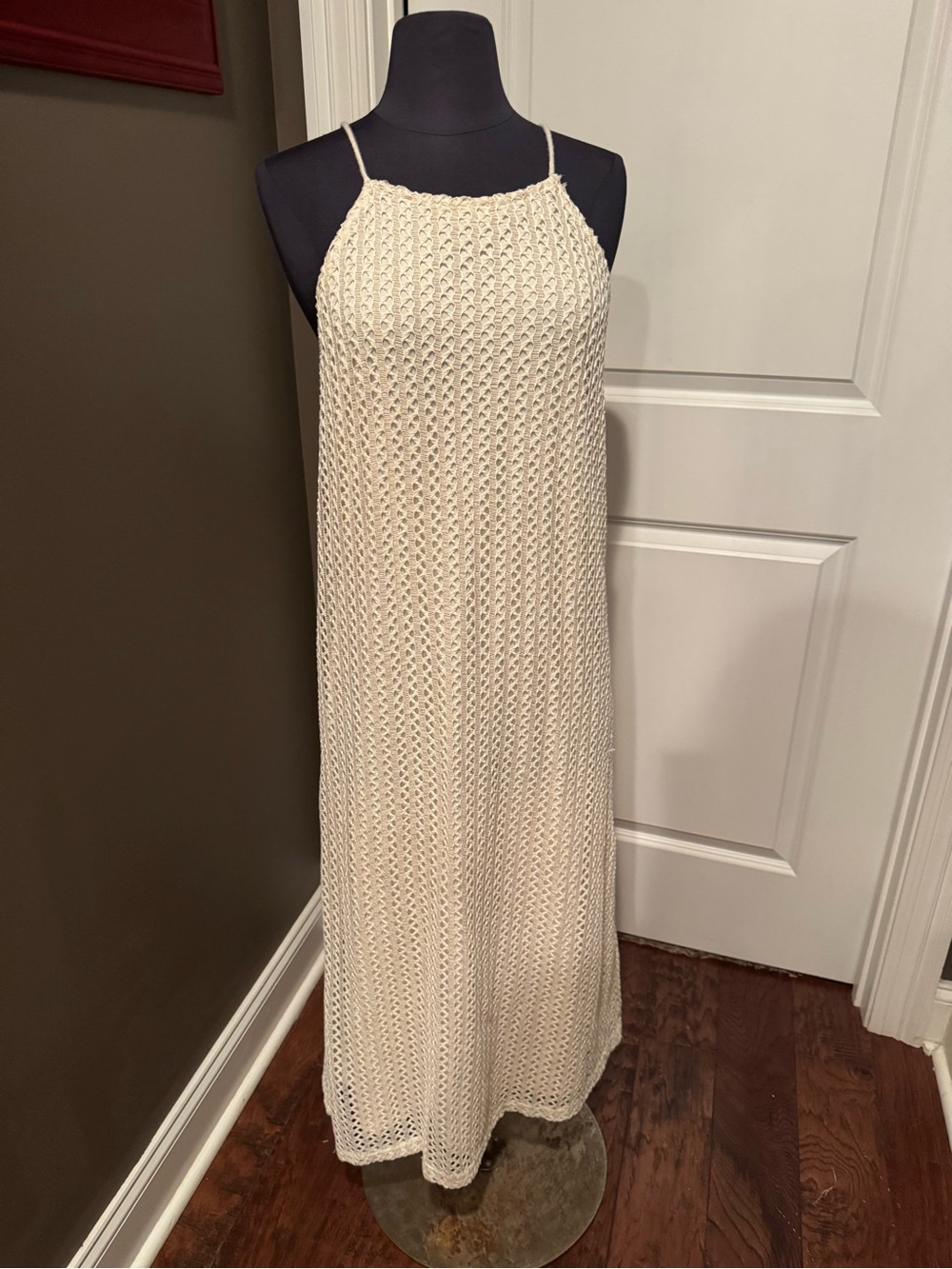 Crochet Halter Maxi Dress in Cream